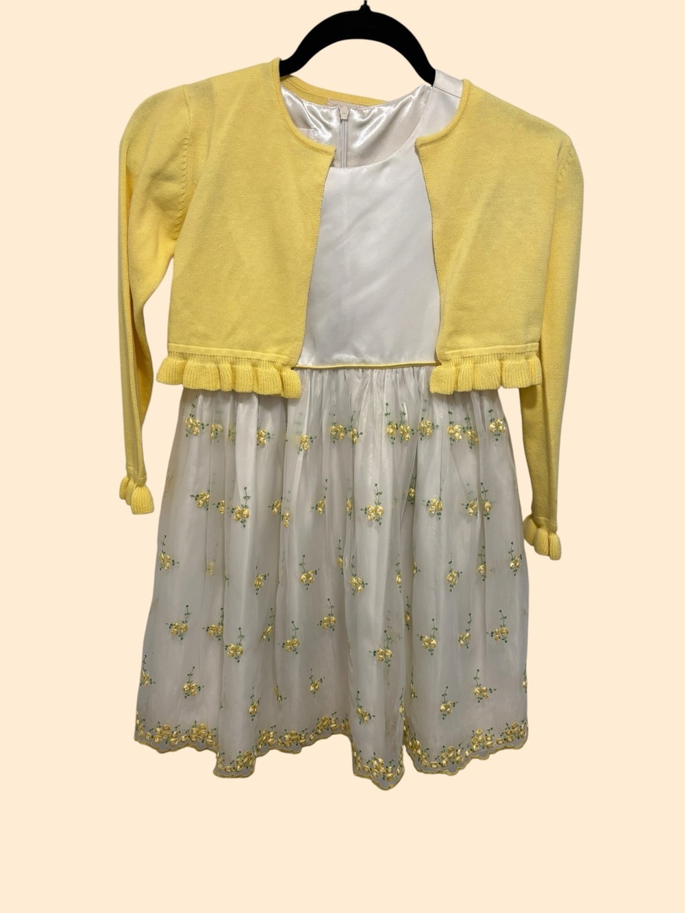 American Princess Yellow Cardigan with Ivory Floral Tulle Dress Size 7
